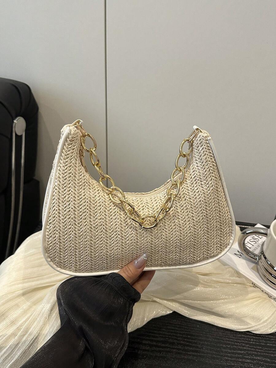 Irene – Versatile Crescent Straw Shoulder Bag