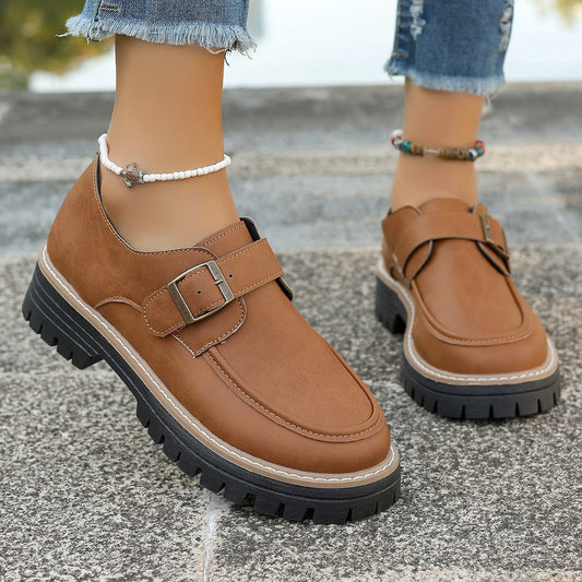 Buckle Loafers with Thick Sole and PU Upper Material | Ideal for All Seasons