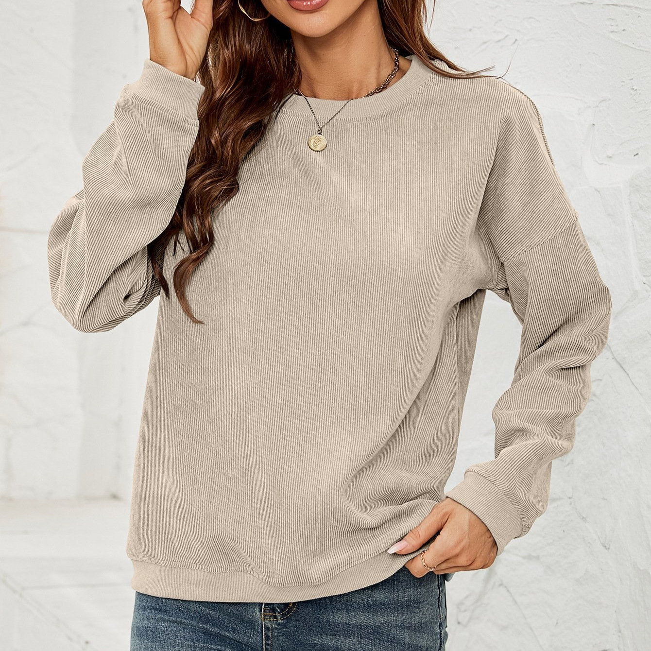 Cord Pullover Sweatshirt with Long Sleeves | Ideal for Spring and Autumn